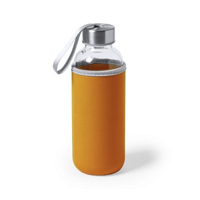 Botella de Cristal 420ml con Funda Neopreno Naranja