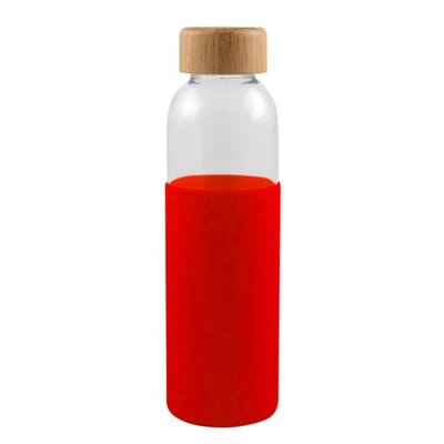 Botella Cristal 500ml Funda Silicona Rojo