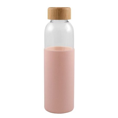 Botella Cristal 500ml Funda Silicona Rosa