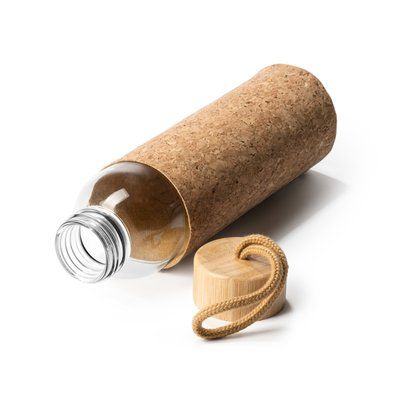 Botella de cristal con funda de corcho