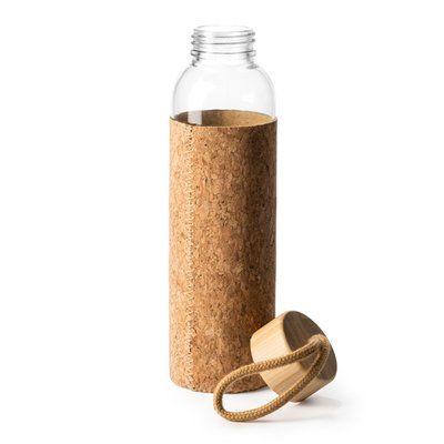 Botella de cristal con funda de corcho
