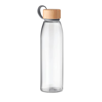 Botella Cristal Tapa Bambú 500ml Transparente