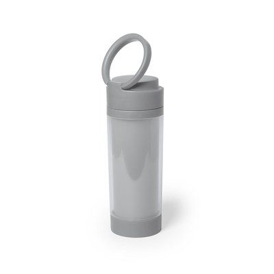Botella de agua personalizada de plástico con soporte para móvil (390 ml) Gris