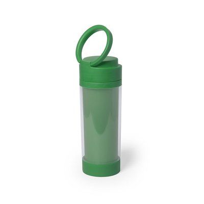 Botella de agua personalizada de plástico con soporte para móvil (390 ml) Verde