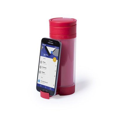 Botella de agua personalizada de plástico con soporte para móvil (390 ml)