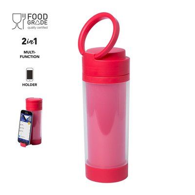Botella de agua personalizada de plástico con soporte para móvil (390 ml)
