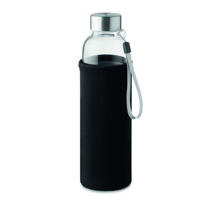 Botella de agua personalizada de vidrio con infusor de té y funda (500 ml)