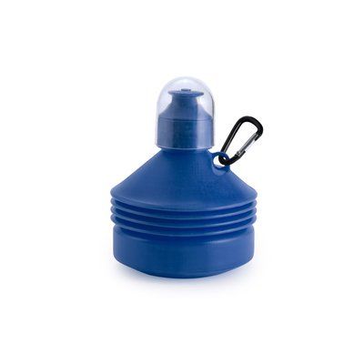 Botella de agua plegable de plástico con mosquetón (580 ml aprox.) Azul