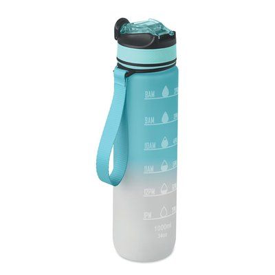 Botella deportiva 1L con pajita boquilla y marcador Azul Bebé