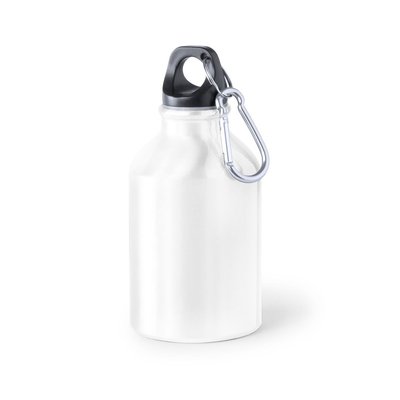Botella deportiva personalizada de aluminio con mosquetón (330 ml) Blanco