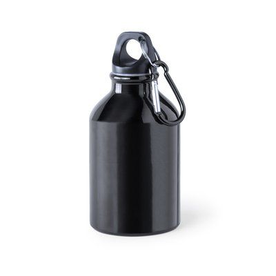 Botella deportiva personalizada de aluminio con mosquetón (330 ml) Negro