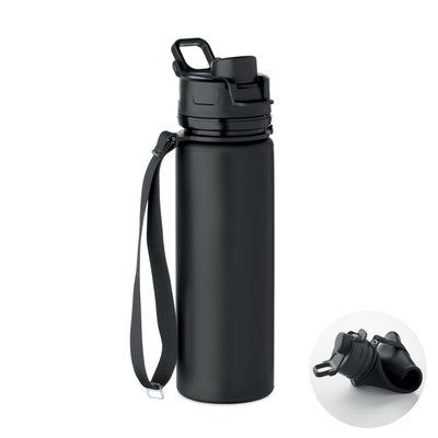 Botella plegable silicona con tapa y asa Negro