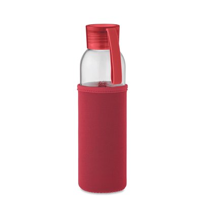 Botella Vidrio Reciclado 500ml con Funda Rojo