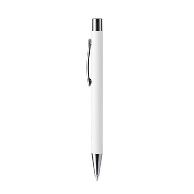 Bolígrafo metálico tacto suave ideal marcaje láser Blanco Tinta Azul