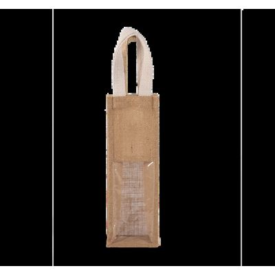 Bolsa de yute para botellas con ventana transparente Natural / Gold