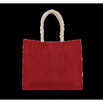 Bolsa de playa yute con asa de algodón Cherry Red / Gold