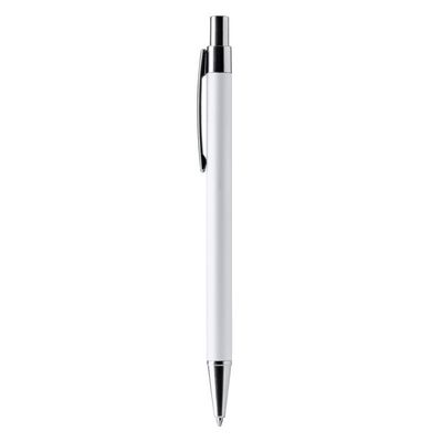 Bolígrafo de aluminio de acabados cromados Blanco Tinta Azul
