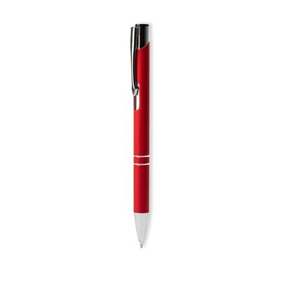 Bolígrafo metálico con pulsador cromado Rojo Tinta Negra