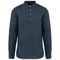 Camisa cuello mao de lino para hombre Washed Navy Blue M