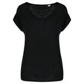 Camiseta lino cuello redondo mujer Black S