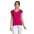 Camiseta Mujer Entallada Algodón Escote Pico Fuchsia M