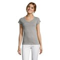 Camiseta Mujer Entallada Algodón Escote Pico Gris Jaspeado 3Xl