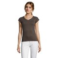 Camiseta Mujer Entallada Algodón Escote Pico Gris Oscuro M