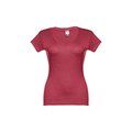 Camiseta Mujer Entallada de Algodón Escote V Rojo matizado XXL