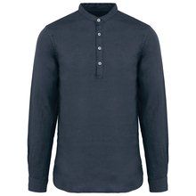 Camisa cuello mao de lino para hombre Washed Navy Blue S