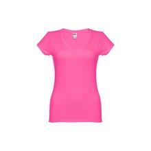 Camiseta Mujer Entallada de Algodón Escote V Rosa L