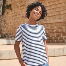 Camiseta A Rayas 100% Algodón White / Oxford Navy 5/6 Ans