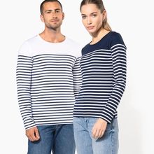 Camiseta de algodón marinera de manga larga Navy / White Stripes S