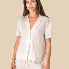Camisa de lino manga corta para mujer Ivory Xs
