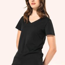 Camiseta algodón cuello pico mujer Black Xs