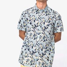 Camisa estampado vegetal lino hombre Ivory Floral Blue Xs