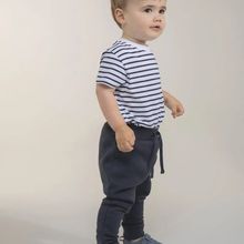 Camiseta de bebé a rayas de algodón White / Oxford Navy 0/6M