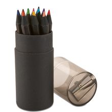 Caja tubo negra con 12 lápices de colores y sacapuntas Negro