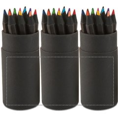 Caja tubo negra con 12 lápices de colores y sacapuntas | BOTTOM PART DL | 100 x 45