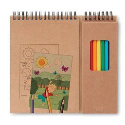 Caja con 8 lápices de colores y cuaderno para colorear Beige