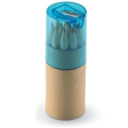 Caja tubo con 12 lápices de colores y sacapuntas Azul