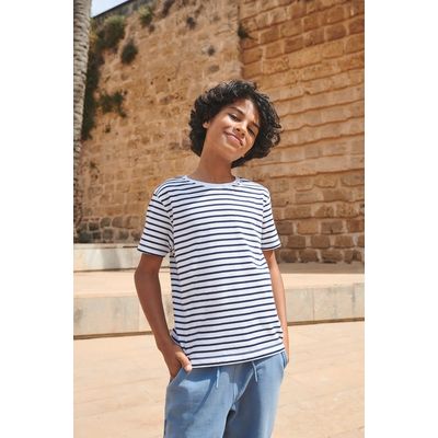 Camiseta A Rayas 100% Algodón White / Oxford Navy 5/6 Ans