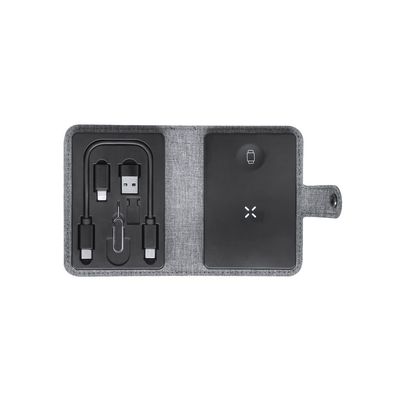 Cargador inalámbrico RPET con auriculares Gri