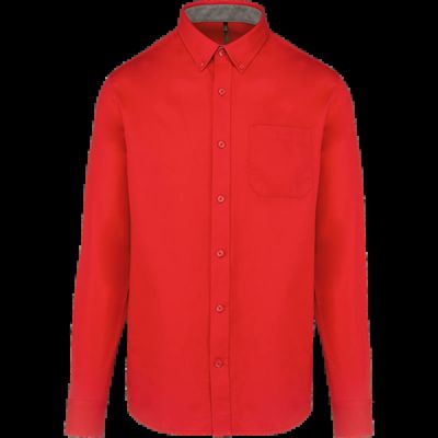 Camisa de algodón con bolsillo y cuello con botones Red L
