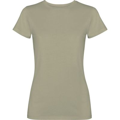 Camiseta mujer algodón efecto desgastado Kaki Claro Lavado L