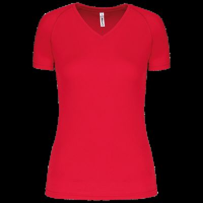 Camiseta de deporte mujer cuello de pico Red M