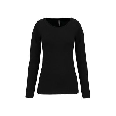 Camiseta manga larga mujer y cuello redondo Black Xl
