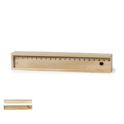 Caja de madera con 6 lápices de colores y regla