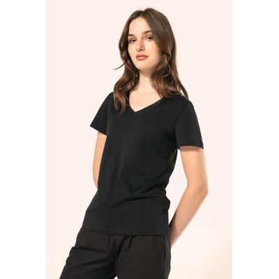 Camiseta algodón cuello pico mujer