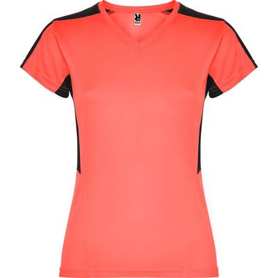 Camiseta técnica mujer manga corta Coral Fluor/Negro S