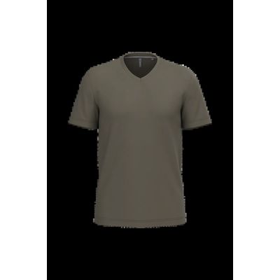 Camiseta de algodón con cuello de pico Dark Khaki Xxl